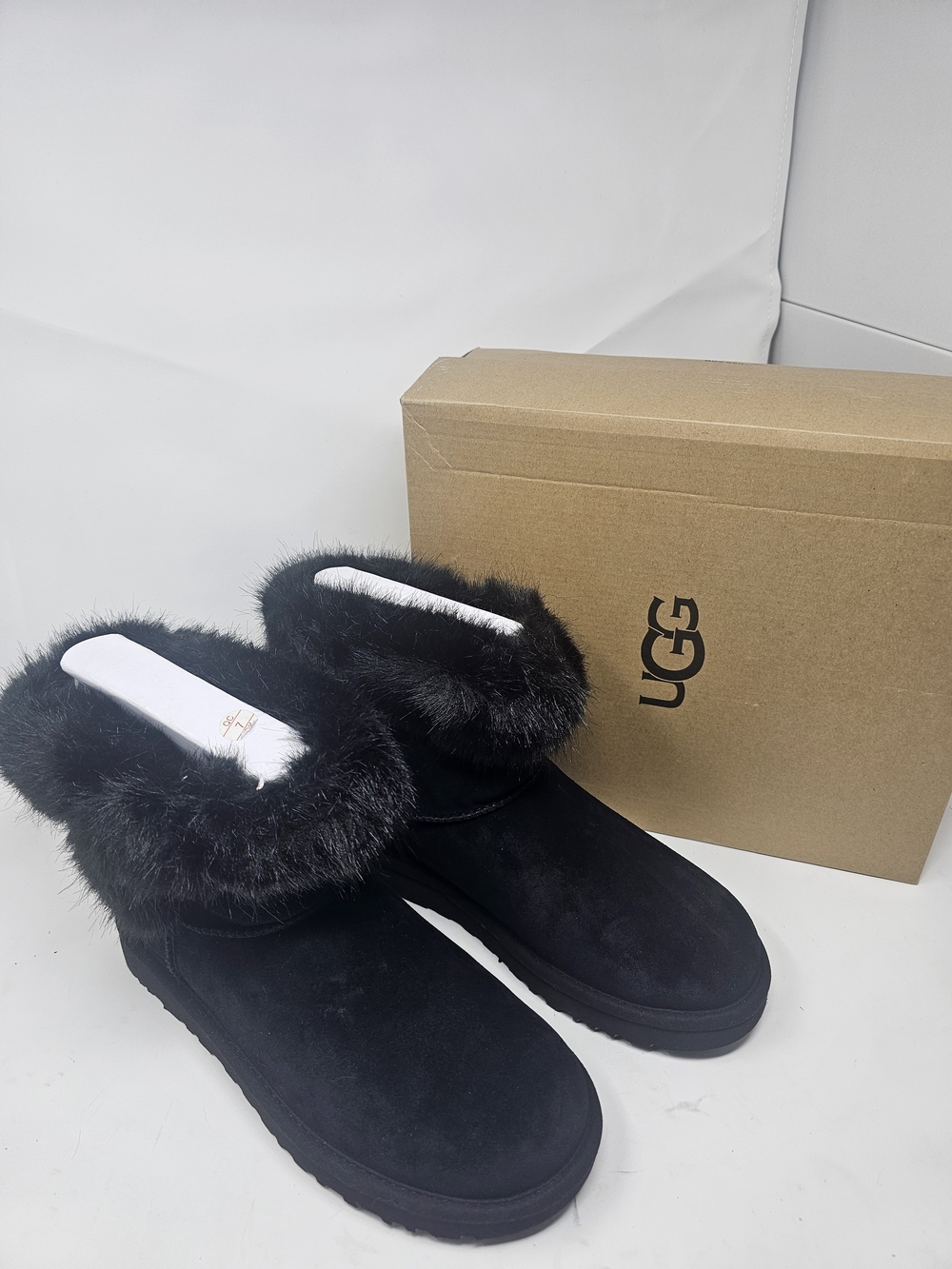 UGG Australia Cathie Suede Wool Faux Fur Boot Bootie Black US Size 10 *NIB*